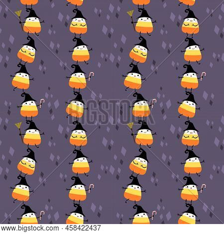 Seamless Pattern Halloween Jelly On Purple Background.