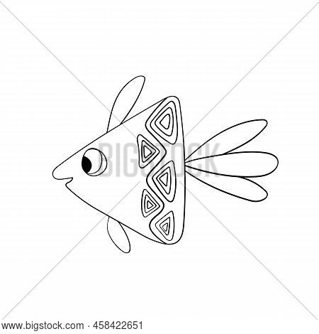 Cartoon Cute Fish. Hand Drawing Outline Colouring Pictures. Isolated Items. Suitable For Childrens C