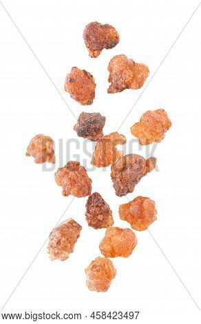 Myrrh Resin Isolated On White Background. Pile Of Natural Commiphora Myrrha. Sweet Myrrh Opoponax. I