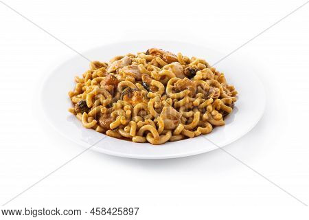 Traditional Spanish Fideua. Noodle Paella Isolated On White Background.