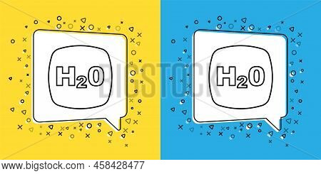 Set Line Chemical Formula For Water Drops H2o Shaped Icon Isolated On Yellow And Blue Background. Ve