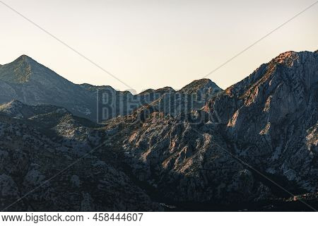 Montenegro Mountains With The Sunsetting Over The Ridge