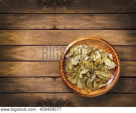 Dried Coca Leaves In The Bowl - Erythroxylum Coca