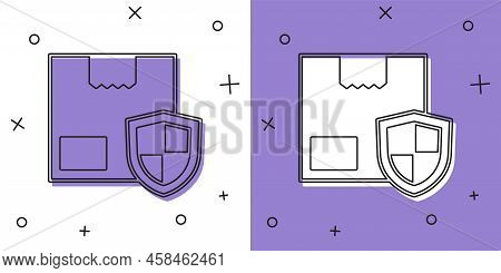 Set Delivery Security With Shield Icon Isolated On White And Purple Background. Delivery Insurance. 