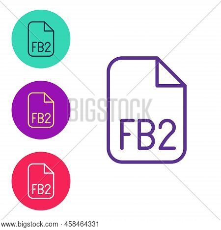Set Line Fb2 File Icon Isolated On White Background. Set Icons Colorful. Vector
