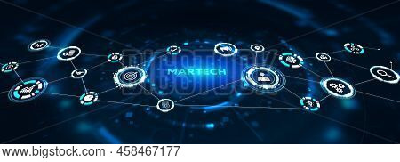 Martech Marketing Technology Concept On Virtual Screen Interface. Business, Technology, Internet And