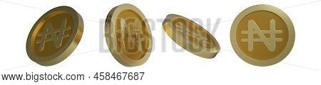 3d Rendering Of Nigerian Naira Coin Concept In Different Angles. Naira Sign Design Isolated On Trans