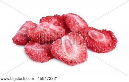 Pile Of Freeze Dried Strawberries On White Background