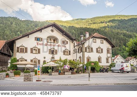 Zams,austria - June 20,2022 - In The Streets Of Zams Town. Zams Is A Municipality In The District Of