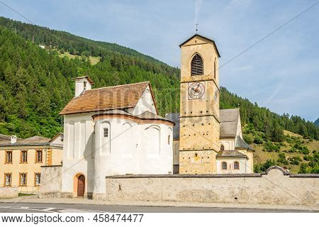 View At The Movastery And Bell Tower Of Saint John Church In Mustair - Switzerland