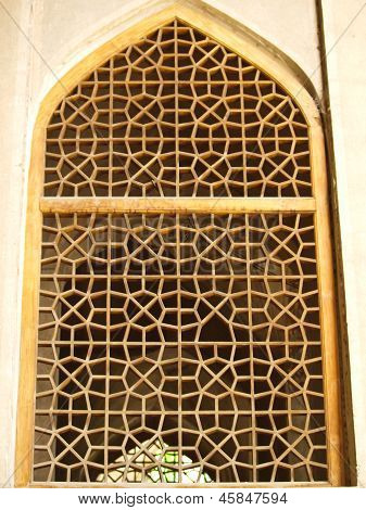 Islamic Pattern Woodern Screen Window In Isfahan, Iran
