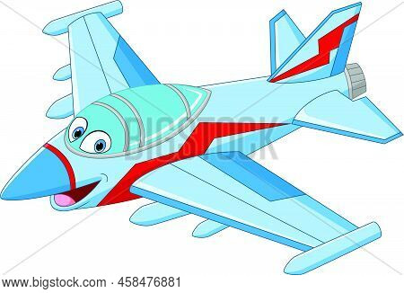 Vector Illustration Of Cartoon Jet Fighter Plane Mascot Character