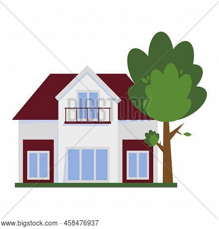Flat Icon With House. Cartoon Style. Small House. Vector Illustration. Stock Image.