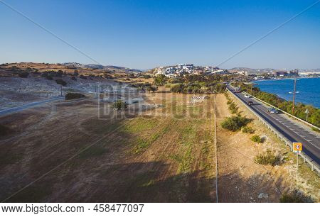 Aerial View Of Amathounta Ruins And Columns At Ancient Greek Roman Archaeological Site At Agios Tych