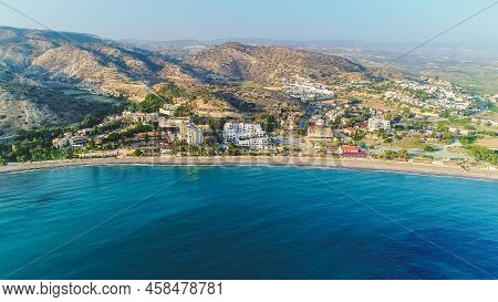 Aerial Bird's Eye View Of Pissouri Bay, A Village Settlement Between Limassol And Paphos In Cyprus. 