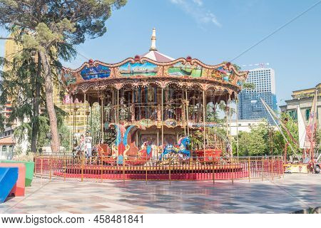 Tirana, Albania - June 4, 2022: Carousel On Skanderbeg Square.