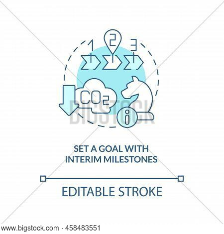 Set Goal With Interim Milestones Turquoise Concept Icon. Transforming To Net Zero Abstract Idea Thin