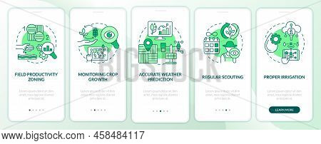 Increased Crop Yield Factors Green Onboarding Mobile App Screen. Walkthrough 5 Steps Editable Graphi