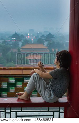 Beijing, China - July 18 2010 : The Sky Is Polluted With Smog Abobe The Main Landmark The Forbidden 