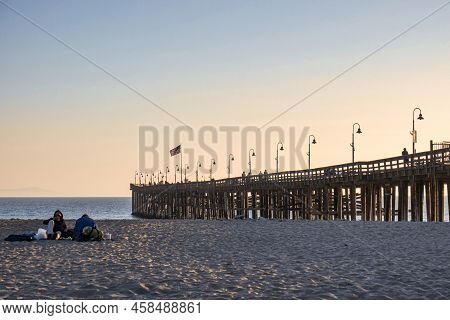 Ventura, United States - February 21 : The Historic Wooden Pier Of Ventura  His Beach And The Pacifi