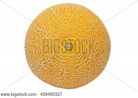 Galia Melon, Also Sarda Melon, Isolated On White Background. Fresh, Ripe Fruit Of Cucumis Melo Var. 