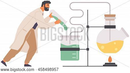Scientist Makes Laboratory Analysis With Equipment. Chemist Conducting Scientific Experiment, Chemic