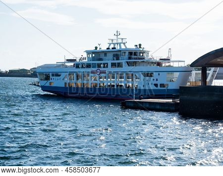 Hiroshima, Japan - August 24, 2018: Ninoshima Ferry Boat Docked At Ujina Terminal Of Hiroshima Port