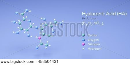 Hyaluronic Acid, Hyaluronan. Ha. Structural Chemical Formula And Atoms With Color Coding, 3d Renderi