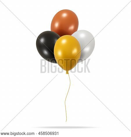 3d Bunch Of Metallic Balloon Isolated On White Background. Render Realistic Helium Balloons In Bronz