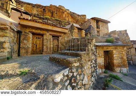 Cave Houses Dug Into The Rock Of The Mountain And Used As Wineries To Make Wine, San Esteban De Gorm