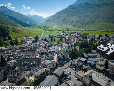 Aerial View Over Andermatt Switzerland - The Popular Village From Above