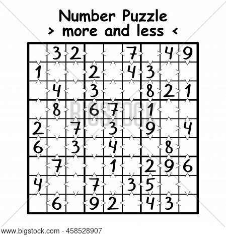 Greater Than Sudoku Black And White Game Vector Illustration