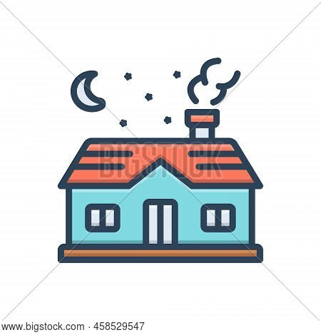 Color Illustration Icon For Cottage Shebang Shanty Hermitage Lodge Residential Building House Archit
