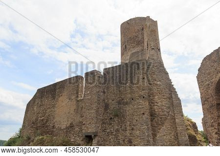 Ruins Of The Castle Loewenburg In Eifel Village Monreal, Germany