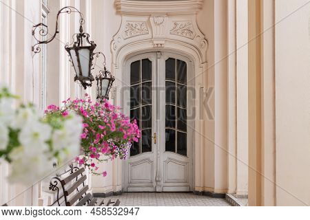 Elegant Vintage Front Door And Beautiful Old Building Facade