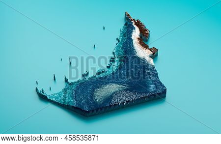 Topographic Dubai Map Hypsometric Elevation Tint Spectral Shaded Relief Map 3d Illustration
