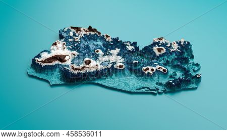 Topographic El Salvador Map Hypsometric Elevation Tint Spectral Shaded Relief Map 3d Illustration