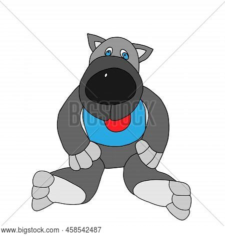 Beautiful Hand-drawn Vector Illustration Of One Soft Toy Gray Wolf Isolated On A White Background Fo