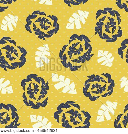 Wildflower Monoprint Style Seamless Vector Pattern Background. Textured Paper Cut Out Style Meadow F