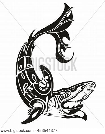 Illustration Of A Hideous Shark Tattoo On White Background