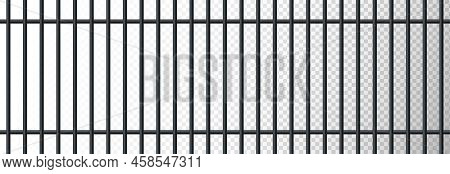 Realistic Black Prison Metal Bars Isolated On Transparent Background. Iron Jail Dark Cage. Prison Fe