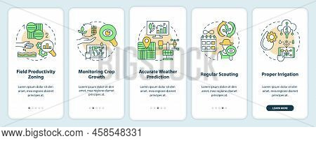 Increased Crop Yield Factors Onboarding Mobile App Screen. Walkthrough 5 Steps Editable Graphic Inst