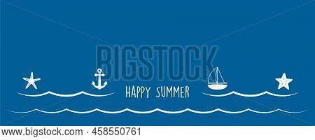 Summer Holiday Marine Design Banner Sea Boat Shell Starfish Ancher