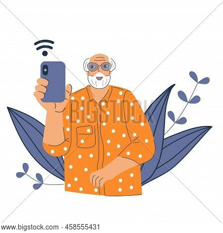 Modern Grandparents Using Smartphone Concept. Senior Men Cardless Mobile Phone Application Pay. Gran