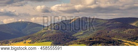 Panorama Landscape With Snieznik Mountains, Kralicky Sneznik Mountain And Sky Bridge 721 Suspension 