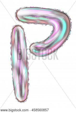 Silver Foil Inflatable Toys Font Hebrew Letters Balloons. 3d Illustration Of A Realistic Letter Qof 