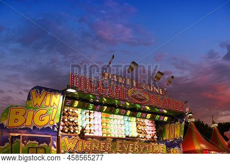 Costa Mesa, California - 20 Jul 2022: Party Zone Carnival Game At The Orange County Fair With Blue H