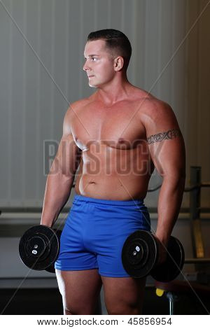 Powerlifter With Dumbels In Gym