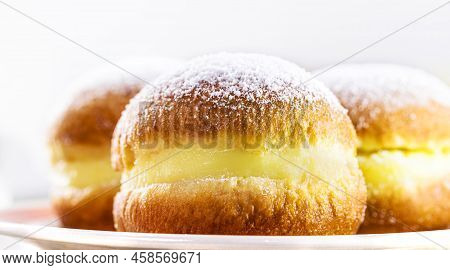 Sweet Bread Or Donut With Sugar And Stuffed With Cream, Called In Brazil As A Bakery Dream And In Ge