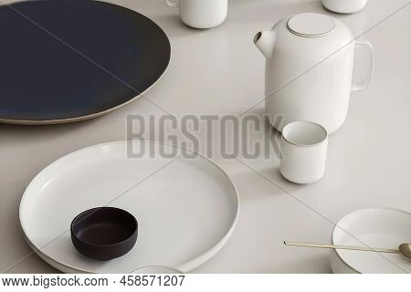 Set Of Kitchen Utensils. Photo In Minimal Style